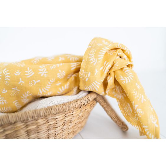 Briljant Baby Einschlag- & Mulltuch / Pucktuch 2er Pack 120 x 120 cm - Botanic - Organic Cotton - Gelb