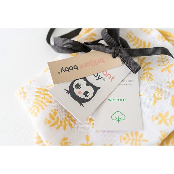 Briljant Baby Einschlag- & Mulltuch / Pucktuch 2er Pack 120 x 120 cm - Botanic - Organic Cotton - Gelb