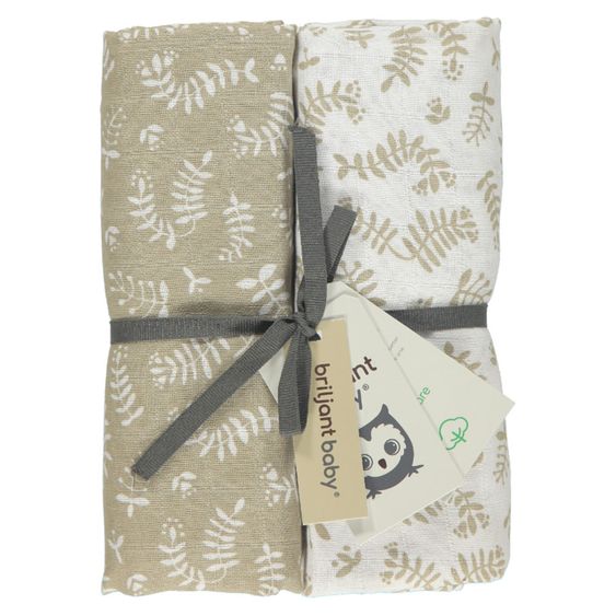 Briljant Baby Einschlag- & Mulltuch / Pucktuch 2er Pack 120 x 120 cm - Botanic - Organic Cotton - Sand