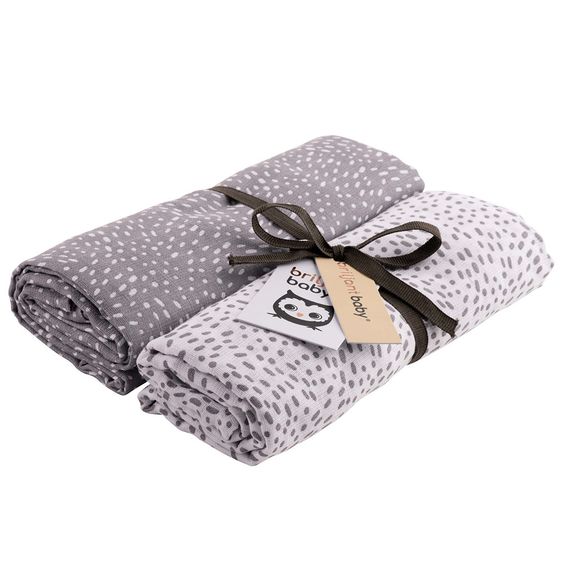 Briljant Baby Einschlag- & Mulltuch / Pucktuch 2er Pack 120 x 120 cm - Minimal Dots - Weiß Grau