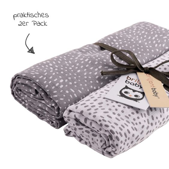Briljant Baby Einschlag- & Mulltuch / Pucktuch 2er Pack 120 x 120 cm - Minimal Dots - Weiß Grau