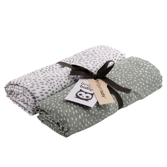 Briljant Baby Einschlag- & Mulltuch / Pucktuch 2er Pack 120 x 120 cm - Minimal Dots - Weiß Grün