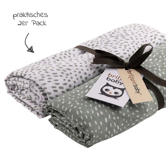 Briljant Baby Einschlag- & Mulltuch / Pucktuch 2er Pack 120 x 120 cm - Minimal Dots - Weiß Grün