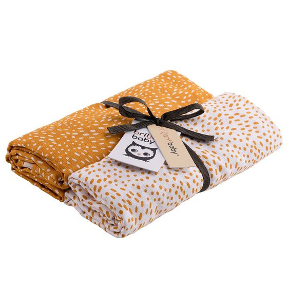 Briljant Baby Einschlag- & Mulltuch / Pucktuch 2er Pack 120 x 120 cm - Minimal Dots - Weiß Ockergelb