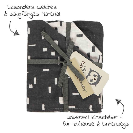 Briljant Baby Mull-Waschhandschuh 3er Pack 17 x 20 cm - Art - Dark Grey
