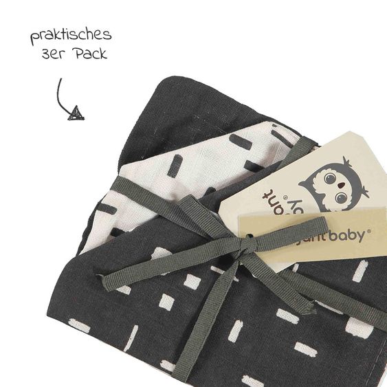 Briljant Baby Mull-Waschhandschuh 3er Pack 17 x 20 cm - Art - Dark Grey