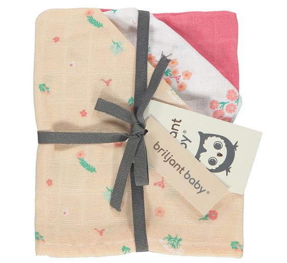 Briljant Baby Mull-Waschhandschuh 3er Pack 17 x 20 cm - Flower - Pink