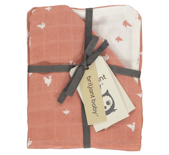 Briljant Baby Mull-Waschhandschuh - 3er Pack - 17 x 20 cm - Organic Cotton - Birds - Ash Rose