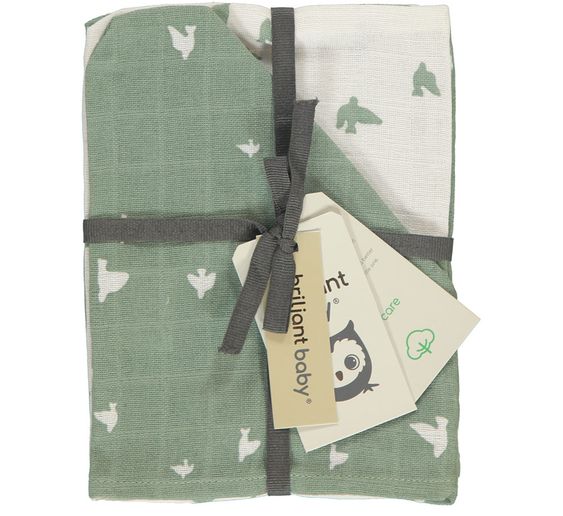 Briljant Baby Mull-Waschhandschuh 3er Pack 17 x 20 cm - Organic Cotton - Birds - Chinois Green