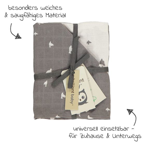 Briljant Baby Mull-Waschhandschuh 3er Pack 17 x 20 cm - Organic Cotton - Birds - Tornado