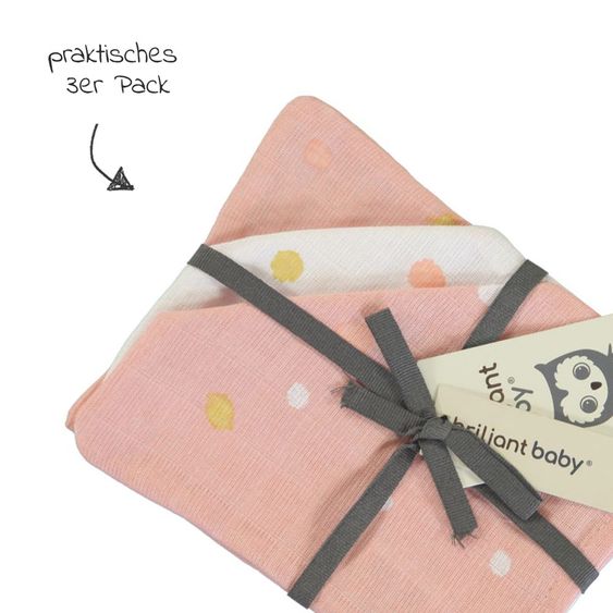 Briljant Baby Mull-Waschhandschuh 3er Pack 17 x 20 cm - Sunny - Rosa
