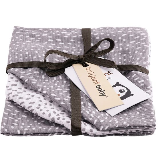 Briljant Baby Mull-Waschhandschuh 3er Pack - Minimal Dots - Weiß Grau