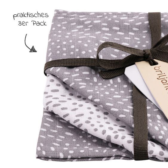 Briljant Baby Mull-Waschhandschuh 3er Pack - Minimal Dots - Weiß Grau