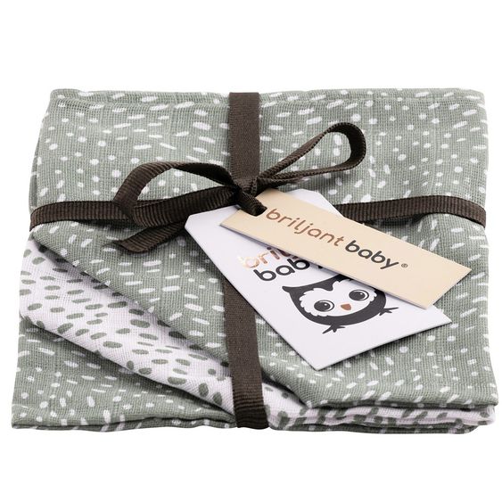 Briljant Baby Mull-Waschhandschuh 3er Pack - Minimal Dots - Weiß Grün