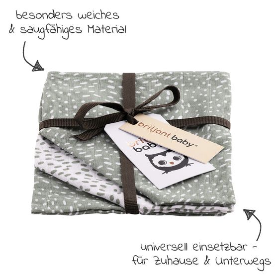 Briljant Baby Mull-Waschhandschuh 3er Pack - Minimal Dots - Weiß Grün