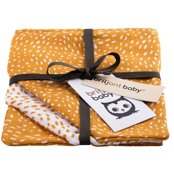 Briljant Baby Mull-Waschhandschuh 3er Pack - Minimal Dots - Weiß Ockergelb