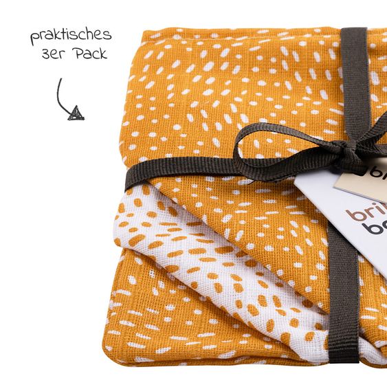 Briljant Baby Mull-Waschhandschuh 3er Pack - Minimal Dots - Weiß Ockergelb