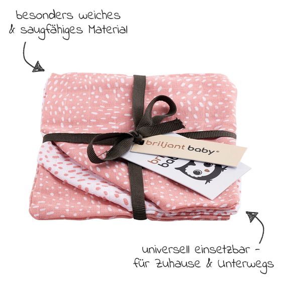 Briljant Baby Mull-Waschhandschuh 3er Pack - Minimal Dots - Weiß Rosa