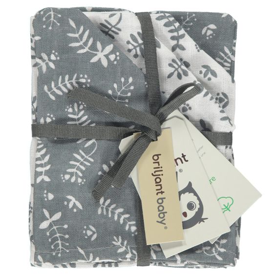 Briljant Baby Mull-Waschhandschuh 4er Pack - Botanic - Organic Cotton - Blau-Grau