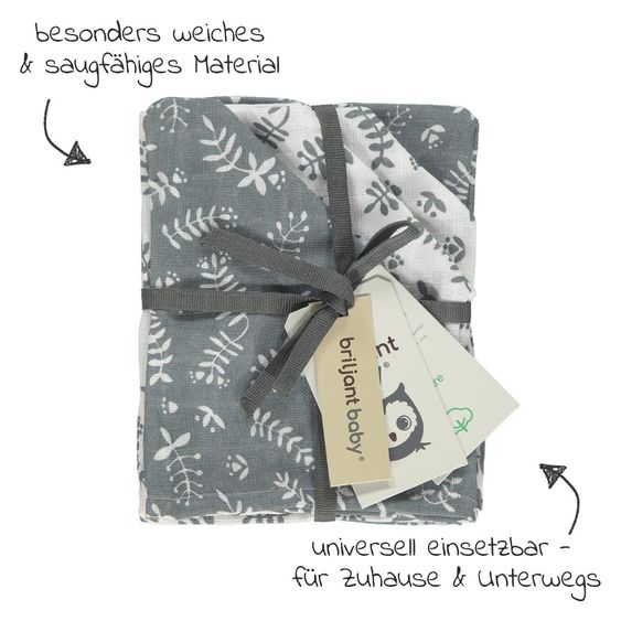 Briljant Baby Mull-Waschhandschuh 4er Pack - Botanic - Organic Cotton - Blau-Grau