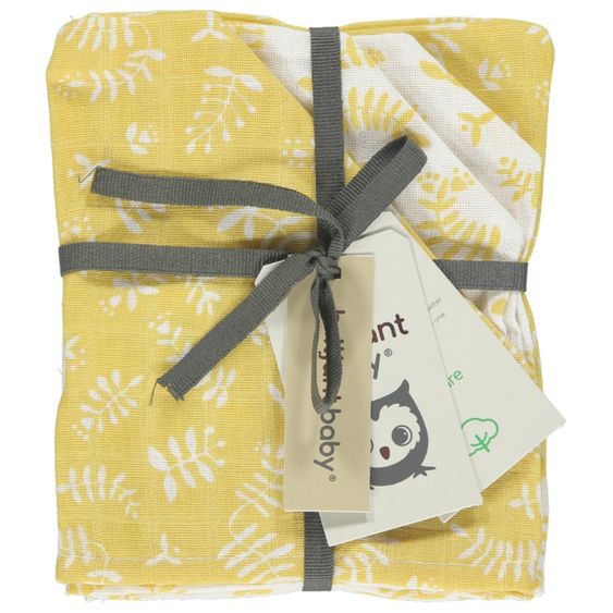 Briljant Baby Mull-Waschhandschuh 4er Pack - Botanic - Organic Cotton - Gelb