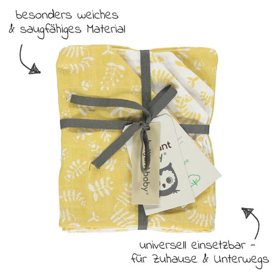 Briljant Baby Mull-Waschhandschuh 4er Pack - Botanic - Organic Cotton - Gelb