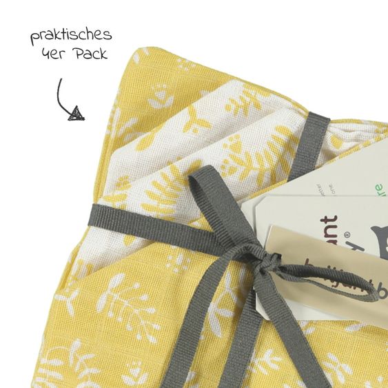 Briljant Baby Mull-Waschhandschuh 4er Pack - Botanic - Organic Cotton - Gelb