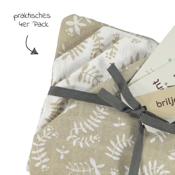 Briljant Baby Mull-Waschhandschuh 4er Pack - Botanic Organic - Sand