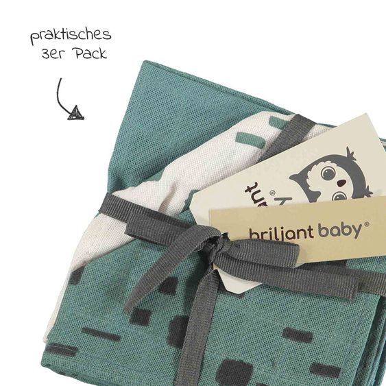 Briljant Baby Mull-Waschlappen / Pflegetuch 3er Pack 30 x 30 cm - Art - Artic