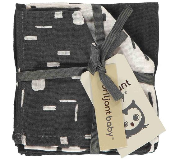 Briljant Baby Mull-Waschlappen / Pflegetuch 3er Pack 30 x 30 cm - Art - Dark Grey
