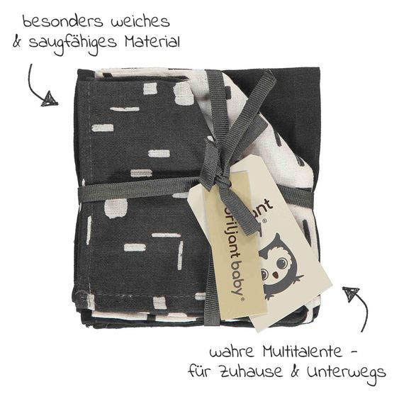 Briljant Baby Mull-Waschlappen / Pflegetuch 3er Pack 30 x 30 cm - Art - Dark Grey