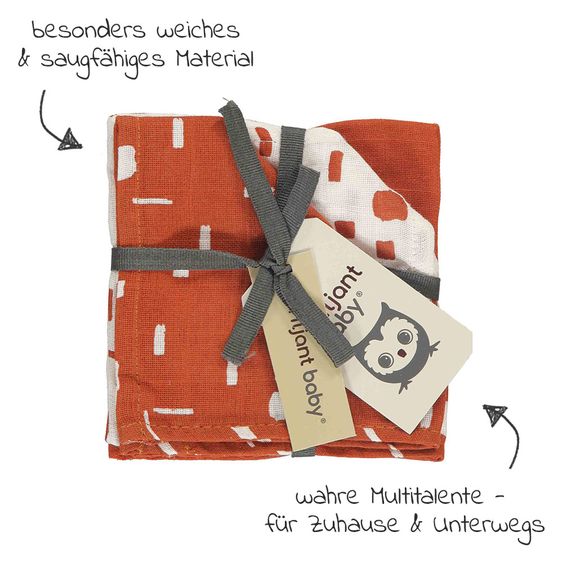 Briljant Baby Mull-Waschlappen / Pflegetuch 3er Pack 30 x 30 cm - Art - Picante