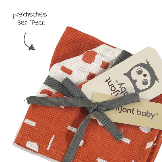 Briljant Baby Mull-Waschlappen / Pflegetuch 3er Pack 30 x 30 cm - Art - Picante