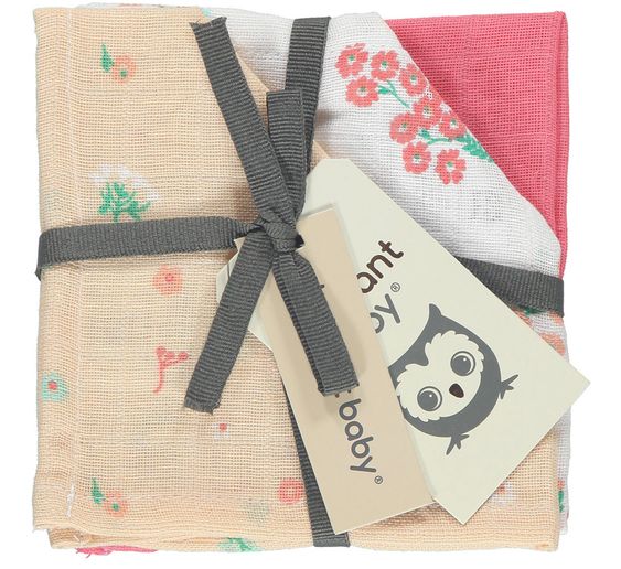 Briljant Baby Mull-Waschlappen / Pflegetuch 3er Pack 30 x 30 cm - Flower - Pink