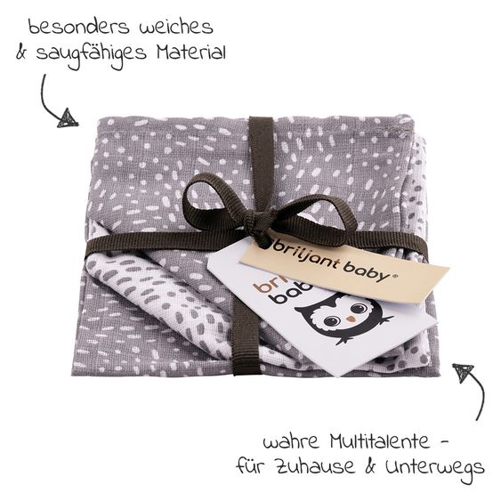 Briljant Baby Mull-Waschlappen / Pflegetuch 3er Pack 30 x 30 cm - Minimal Dots - Weiß Grau