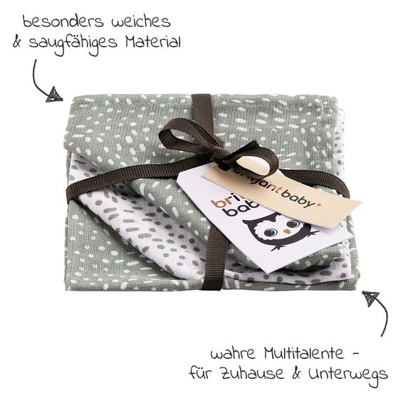 Briljant Baby Mull-Waschlappen / Pflegetuch 3er Pack 30 x 30 cm - Minimal Dots - Weiß Grün