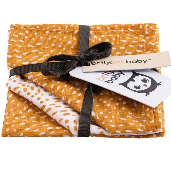 Briljant Baby Mull-Waschlappen / Pflegetuch 3er Pack 30 x 30 cm - Minimal Dots - Weiß Ockergelb