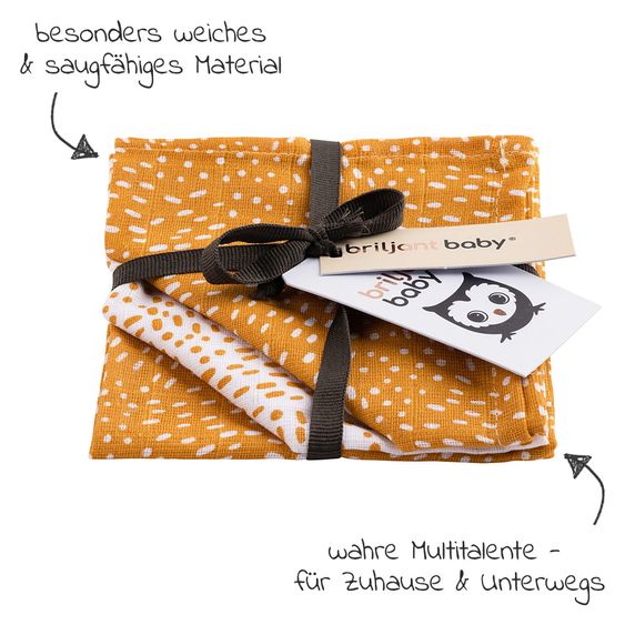 Briljant Baby Mull-Waschlappen / Pflegetuch 3er Pack 30 x 30 cm - Minimal Dots - Weiß Ockergelb