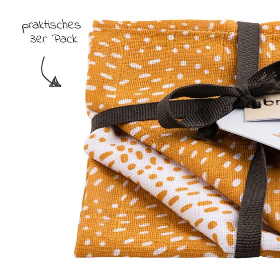 Briljant Baby Mull-Waschlappen / Pflegetuch 3er Pack 30 x 30 cm - Minimal Dots - Weiß Ockergelb