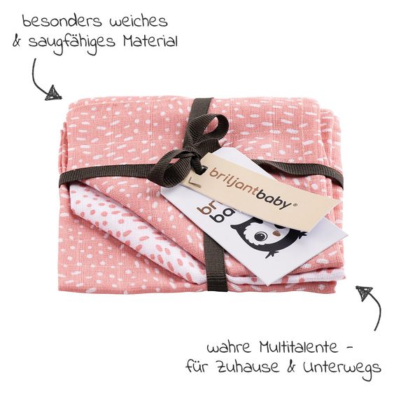Briljant Baby Mull-Waschlappen / Pflegetuch 3er Pack 30 x 30 cm - Minimal Dots - Weiß Rosa