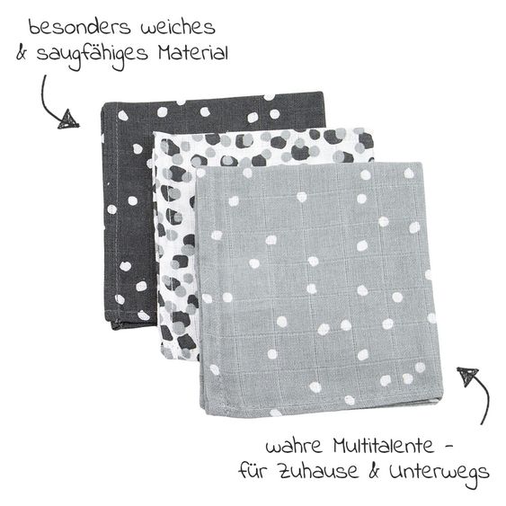 Briljant Baby Mull-Waschlappen / Pflegetuch 3er Pack 30 x 30 cm - Spots - Iron