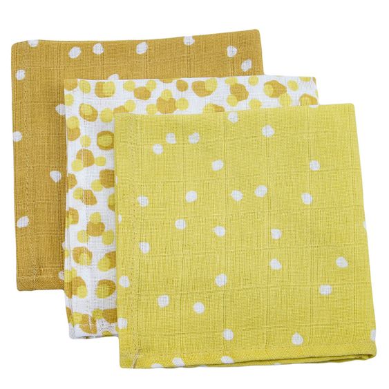 Briljant Baby Mull-Waschlappen / Pflegetuch 3er Pack 30 x 30 cm - Spots - Oker