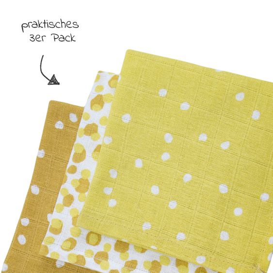 Briljant Baby Mull-Waschlappen / Pflegetuch 3er Pack 30 x 30 cm - Spots - Oker