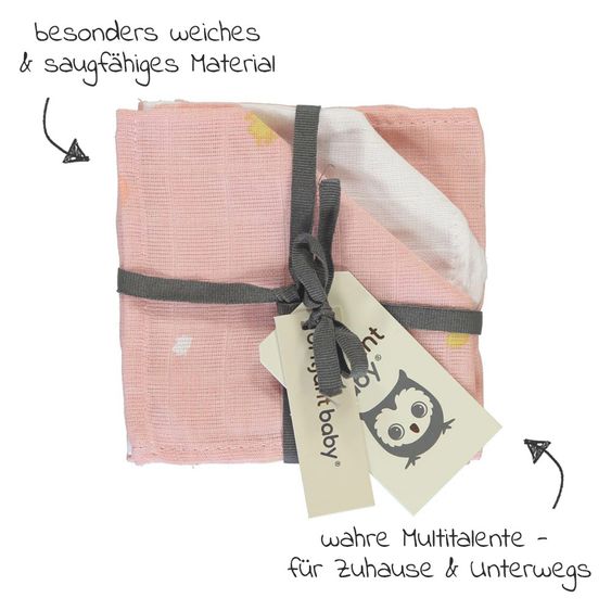 Briljant Baby Mull-Waschlappen / Pflegetuch 3er Pack 30 x 30 cm - Sunny - Rosa