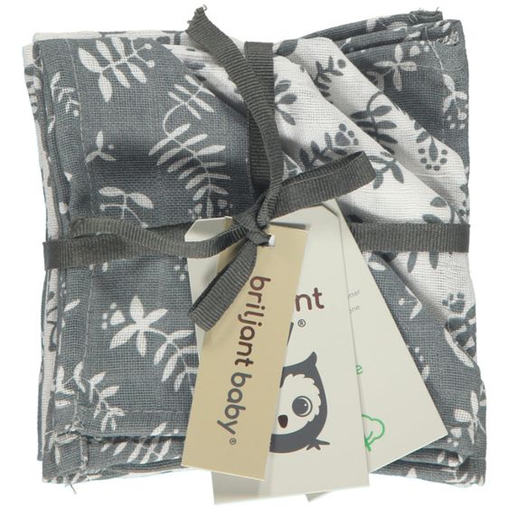 Briljant Baby Mull-Waschlappen / Pflegetuch 4er Pack 30 x 30 cm - Botanic - Organic Cotton - Blau-Grau