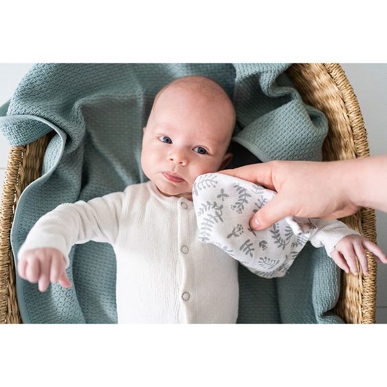 Briljant Baby Mull-Waschlappen / Pflegetuch 4er Pack 30 x 30 cm - Botanic - Organic Cotton - Blau-Grau