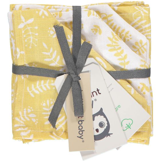 Briljant Baby Mull-Waschlappen / Pflegetuch 4er Pack 30 x 30 cm - Botanic - Organic Cotton - Gelb
