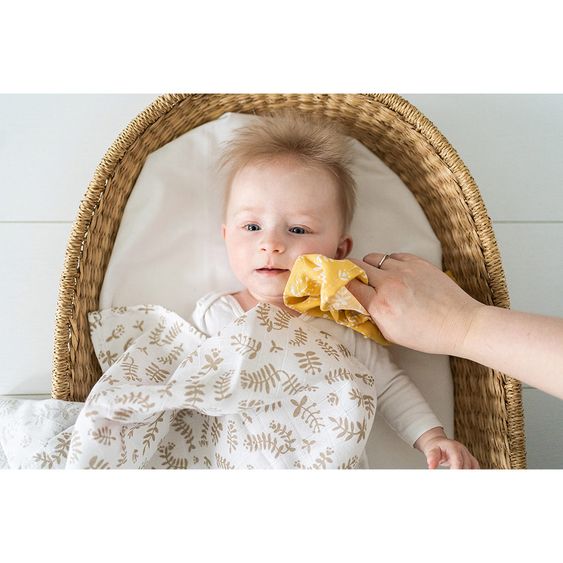 Briljant Baby Mull-Waschlappen / Pflegetuch 4er Pack 30 x 30 cm - Botanic - Organic Cotton - Gelb