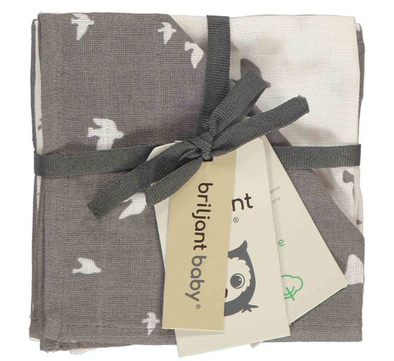 Briljant Baby Mull-Waschlappen / Pflegetuch 4er Pack 30 x 30 cm - Organic Cotton - Birds - Tornado