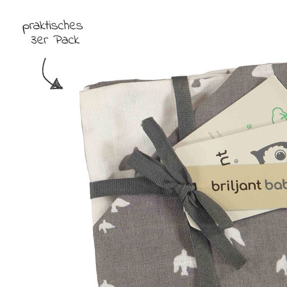 Briljant Baby Mull-Waschlappen / Pflegetuch 4er Pack 30 x 30 cm - Organic Cotton - Birds - Tornado